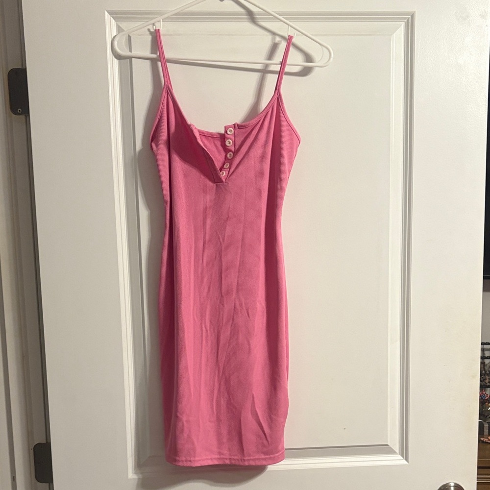 Pink Sleeveless Button-Front Dress